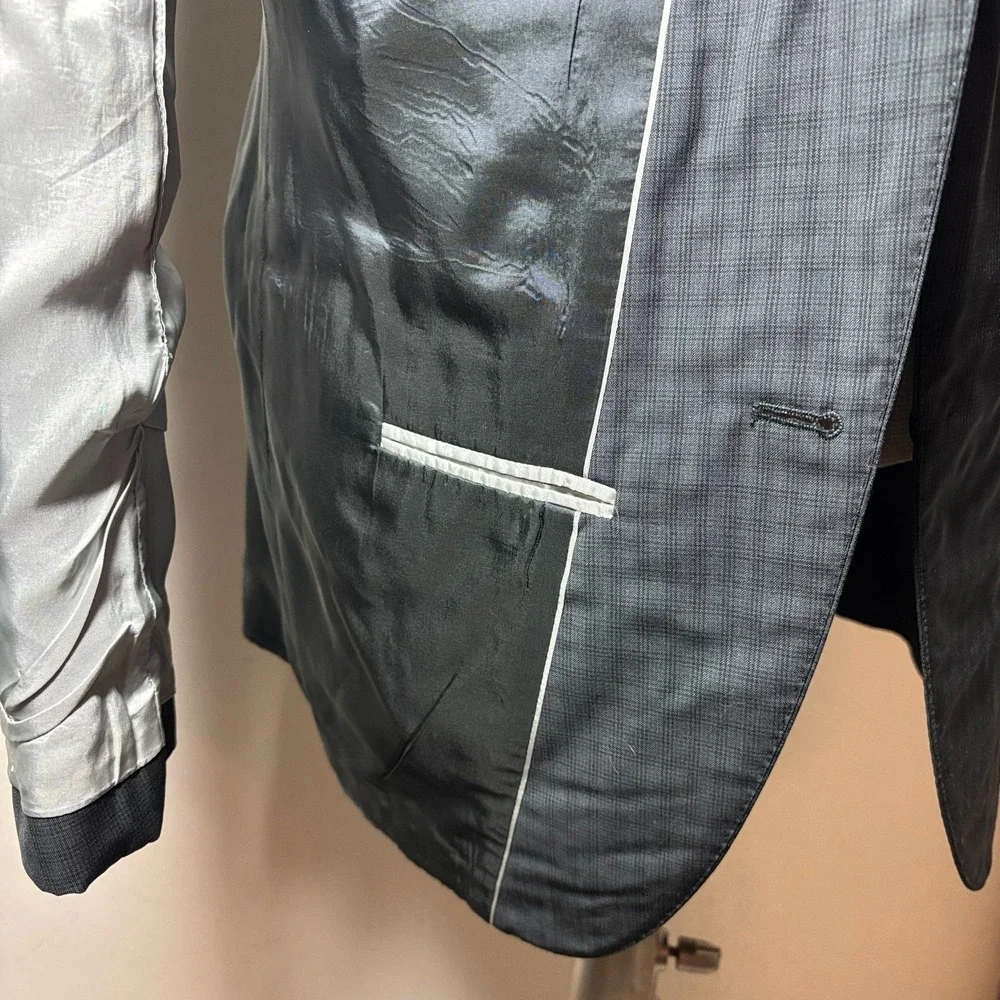 BOSS HUGO $649 Virgin Wool Blazer Dark Gray Check Two-Button US‎ 38R MINT